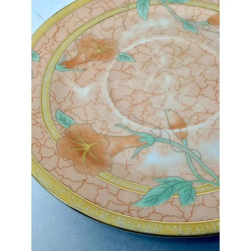 Vintage Yamasen Japan 24K Gold Plated Peach Floral Porcelain Tea Cup & Saucer